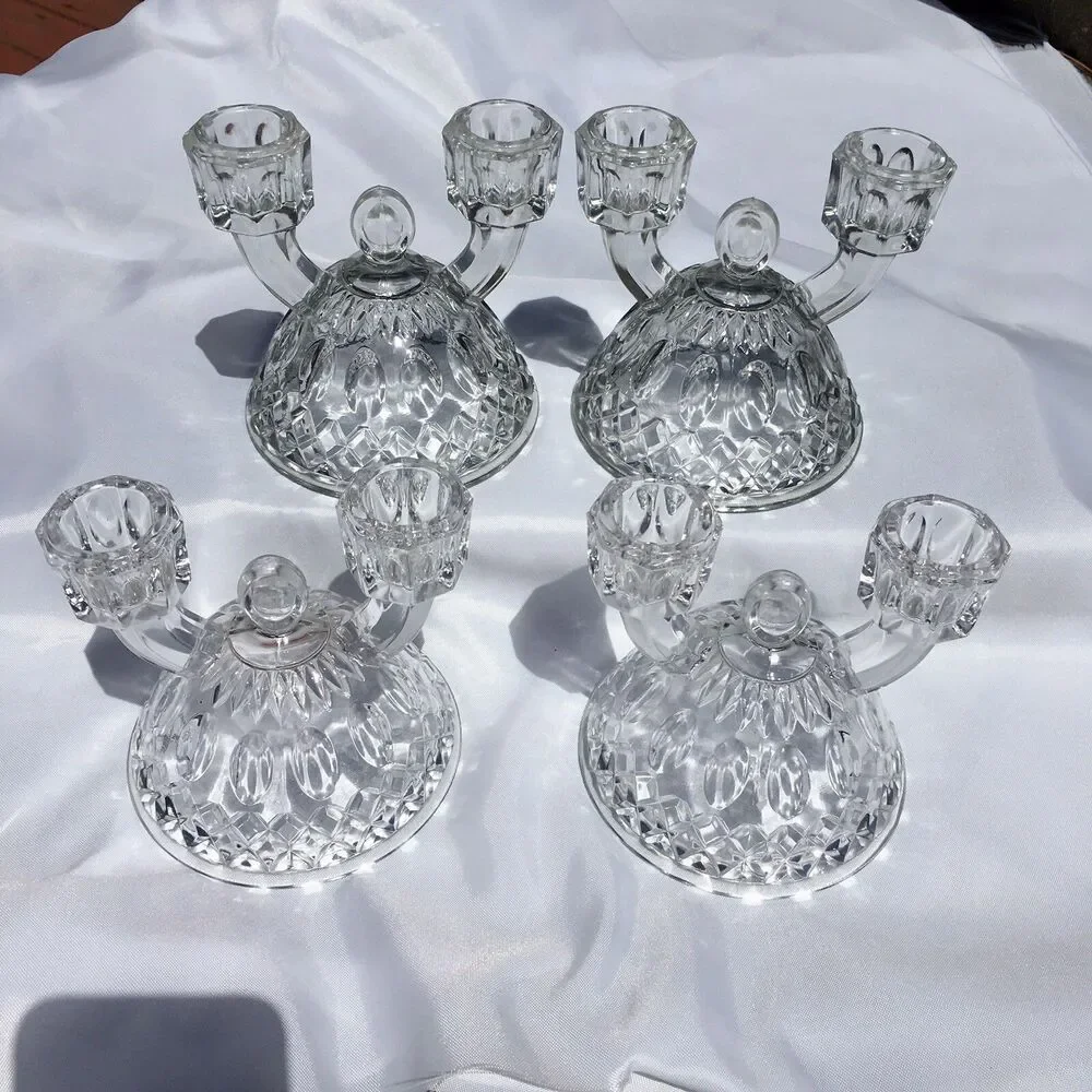 Imperial Glass Crystal Candle Holders  Each hold 2 tapered candles lot of 4